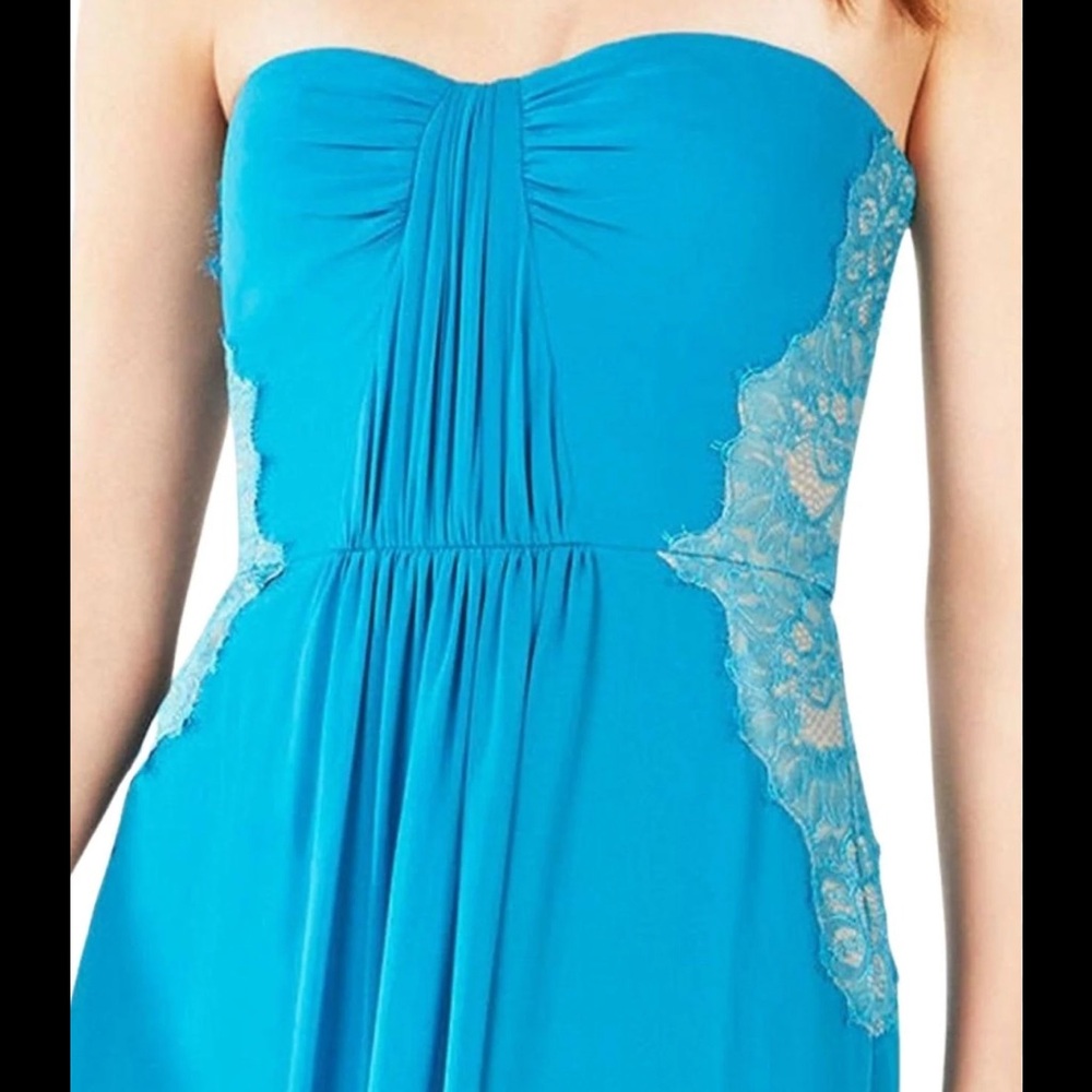 BCBG MAX AZRIA CYAN ASHBY LACE-TRIM STRAPLESS GOWN